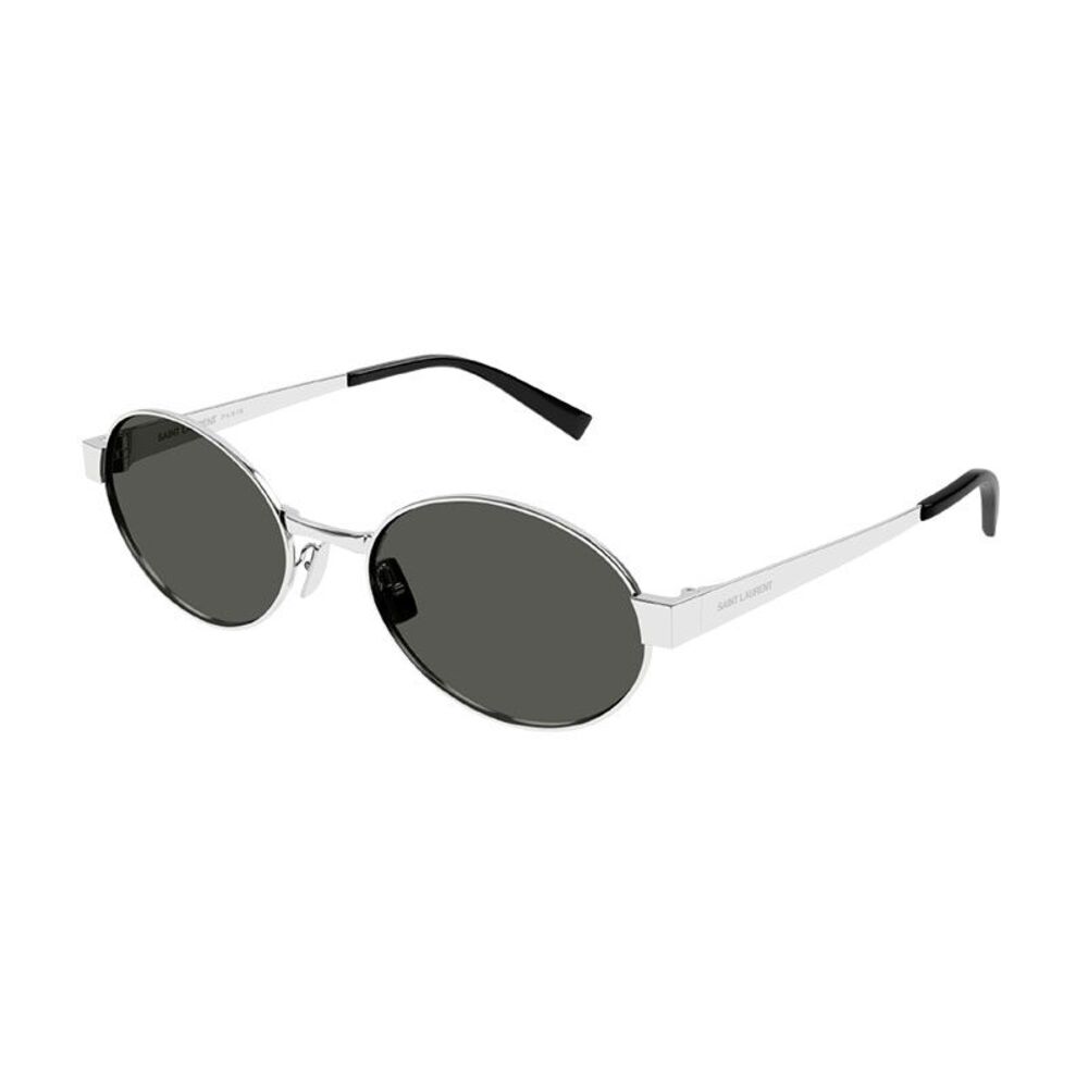 Saint Laurent Sunglasses Round Full Rim, Shiny Silver Frame and Grey Lens